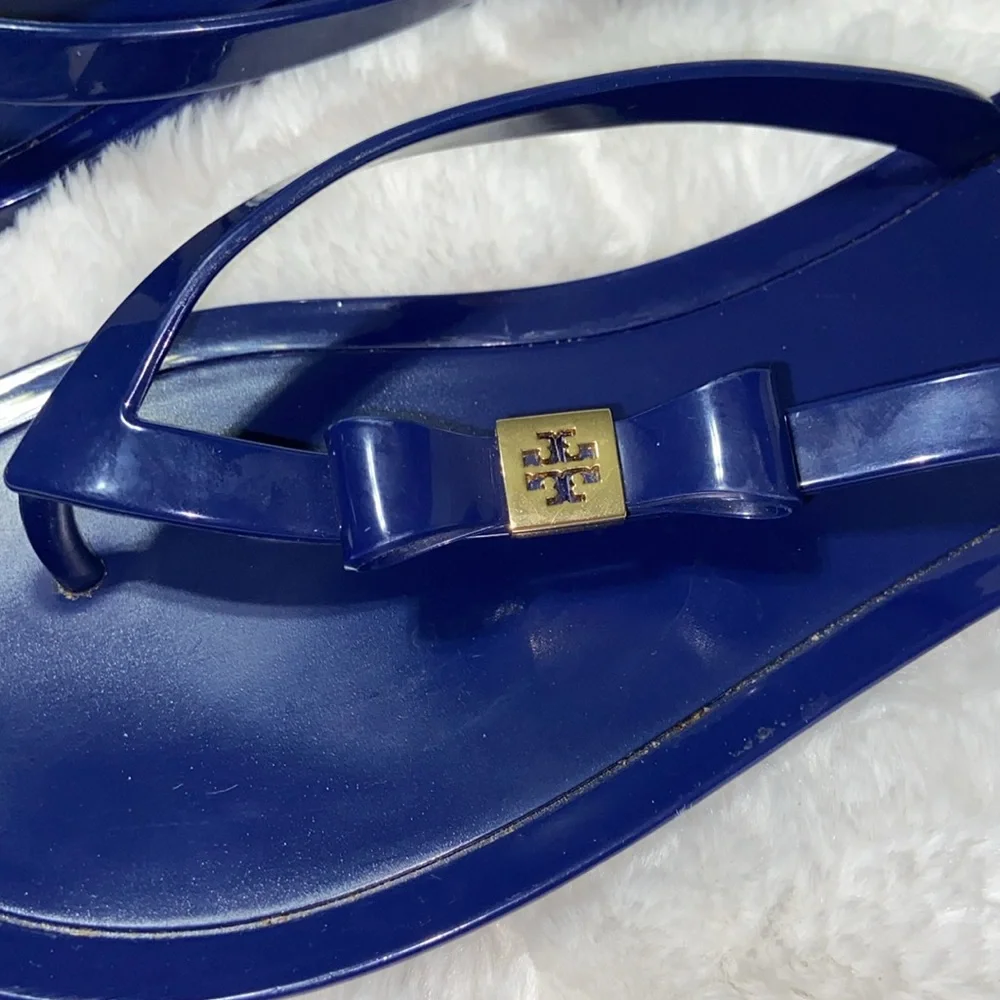 TORY BURCH Michaela Bow Blue Jelly Flip Flops Sz 8